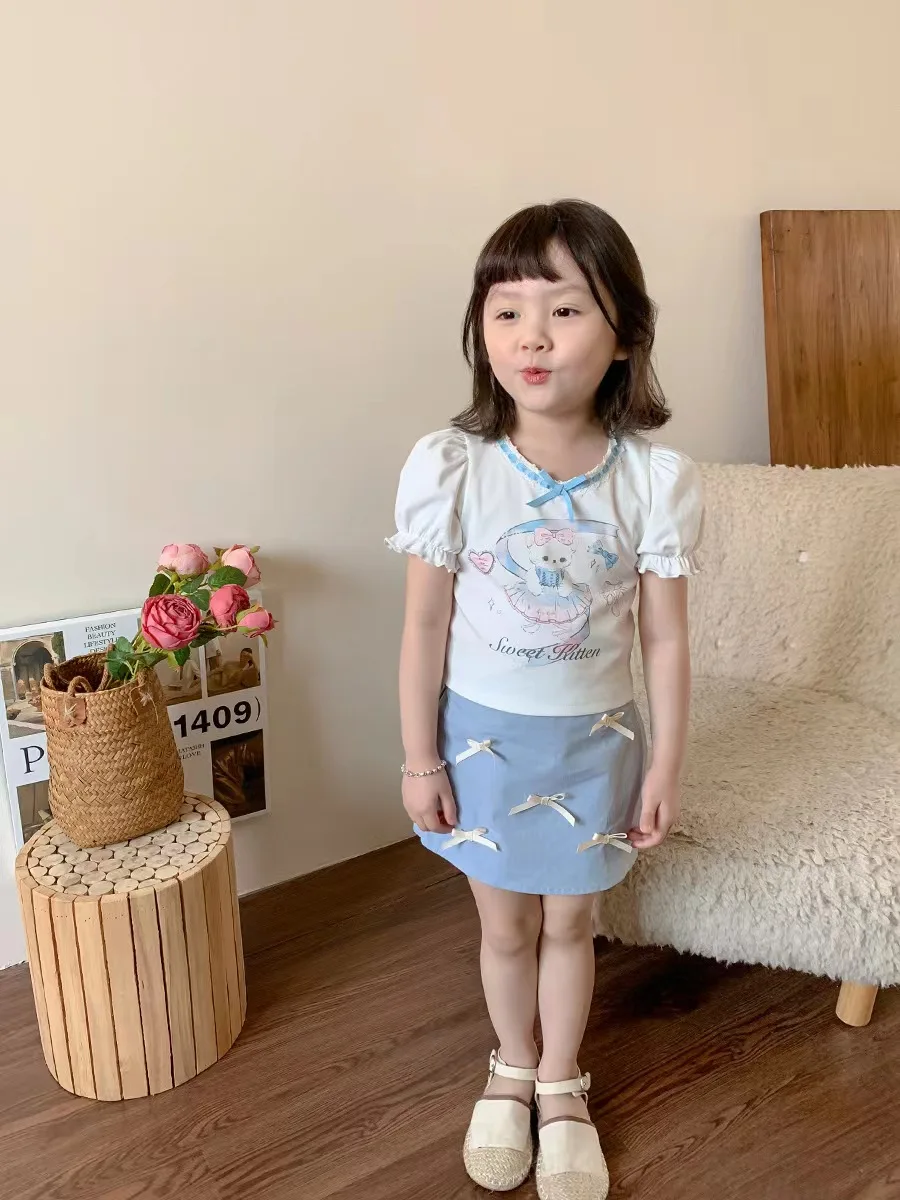 Children's and Girls' Set 2024 Summer New Korean Edition Children's Fashion T-shirt and Shorts Baby Clothes