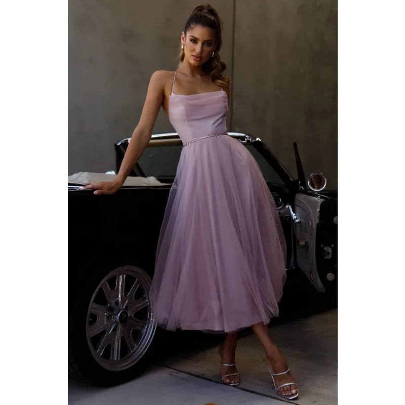 Sexy Fashion Strap Sleeveless High Waist Backless Mesh Cocktail Evening Dress Y2K INS Clothes Elegant Women Corset Party Dress