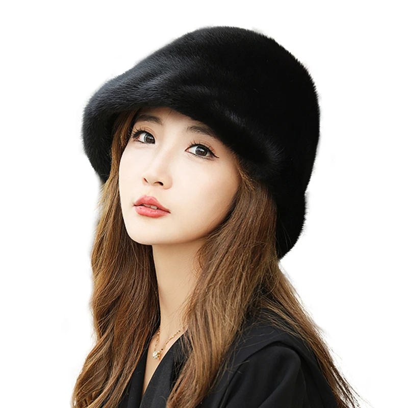 

Mink Fur Hats Whole Cap Real Natural Mink Fur Ear Protection Fisherman Hat Female Fashion Warm Hat For Woman