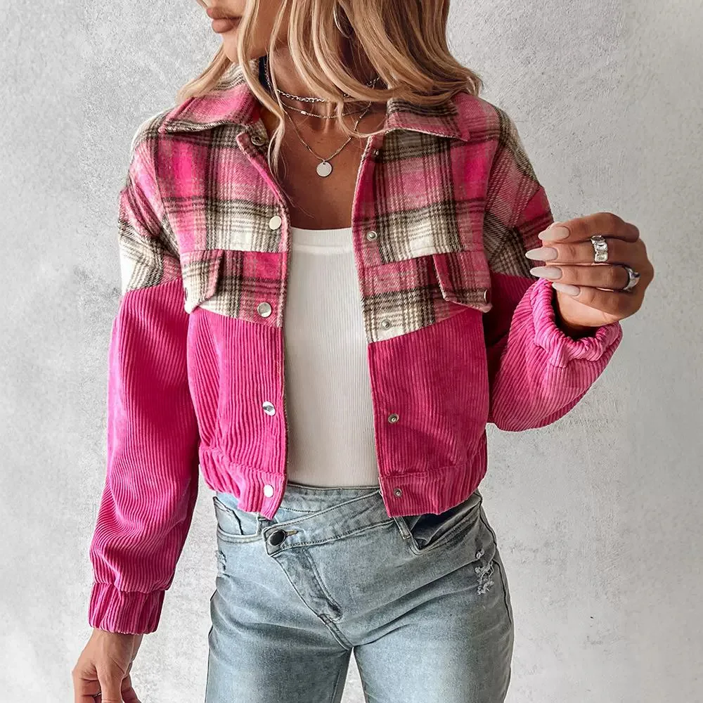 

Shirt Coat Coat Women Streetwear New 2024 Autumn and Winter Lapel Collar Button Long Sleeved Plaid Patchwork Y2K Jacket Female