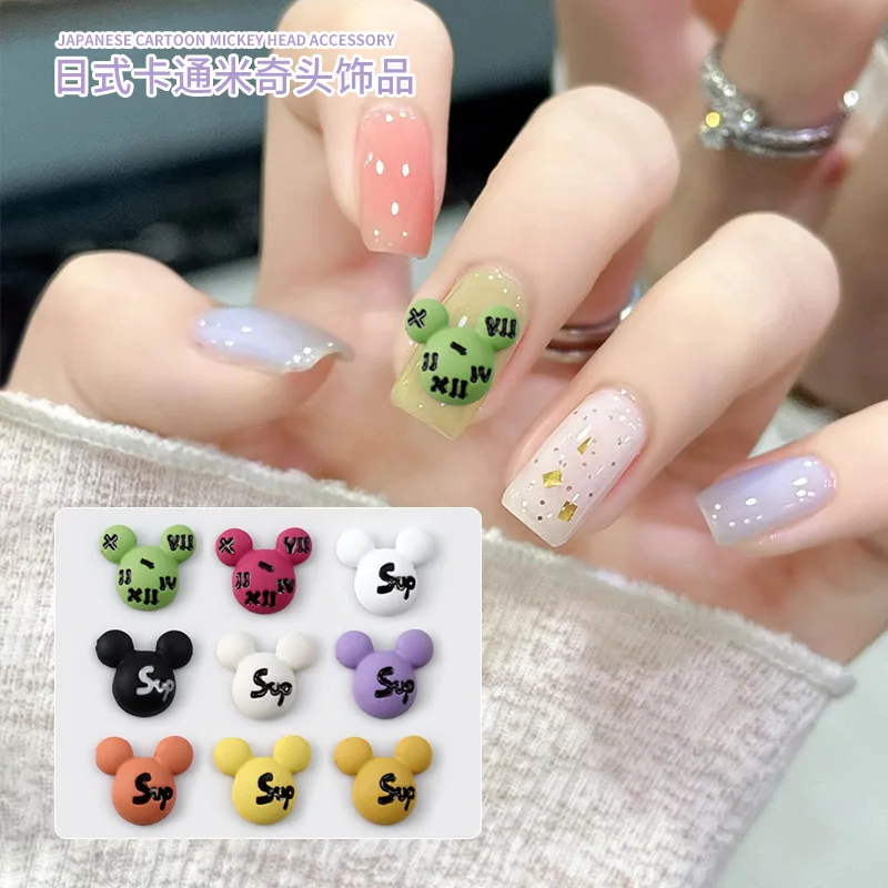 New 10pcs/Bag Alloy Metal Spray Paint Nail Accessories Cartoon Color Sweet Cool Spicy Girl Mouse Head Nail Art Charms Decoration