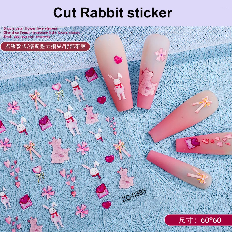 

3D stickers press on nails gold gilding laser foils cute rabbit moon star buttefly flowers designs thin sliders nail foil decals