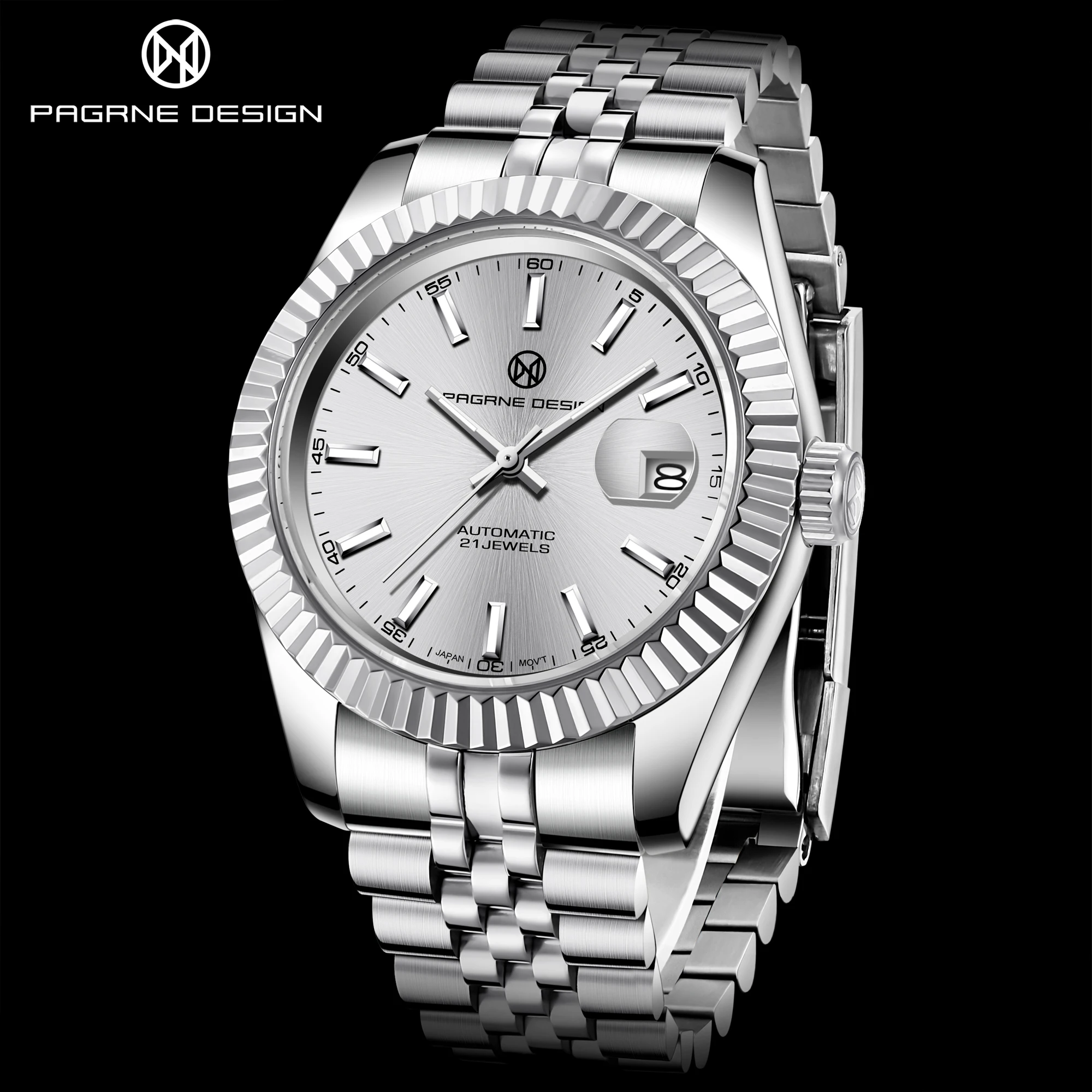 

2023 Luxury Brand PAGRNE DESIGN Men's Automatic Mechanical Watch Stainless Steel Sapphire Glass 10Bar Waterproof Men WristWatch