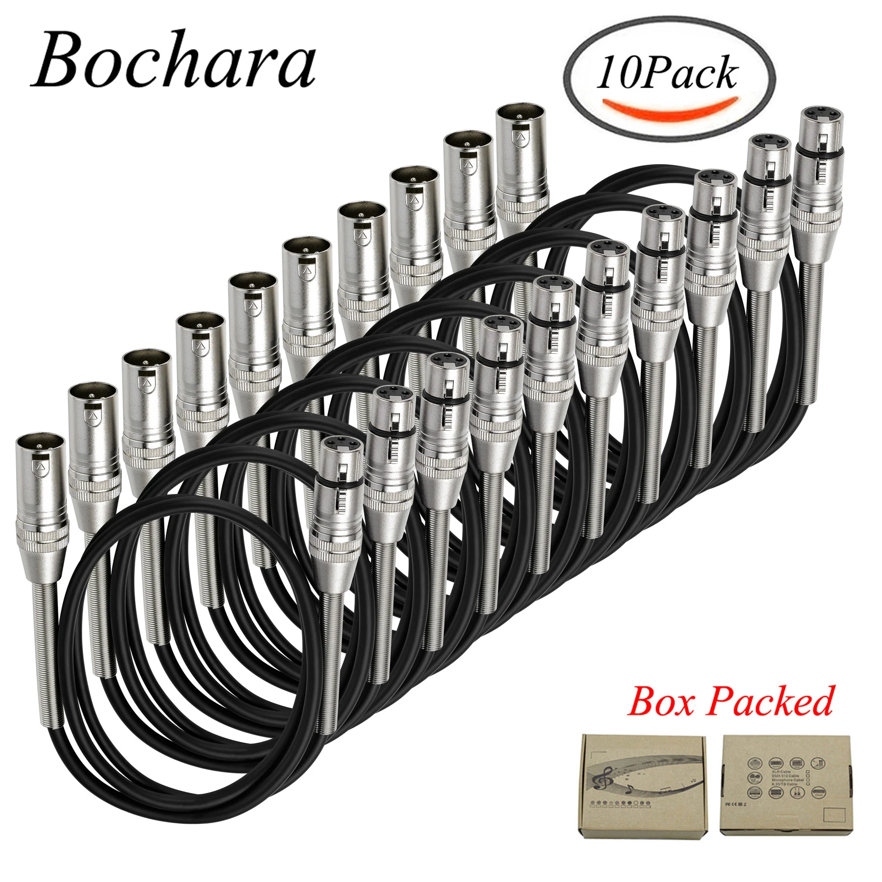 

Bochara XLR Cable Male to Female M/F OFC Shielded With Spring Protection For Microphone Amplifier Mixer 10Pack