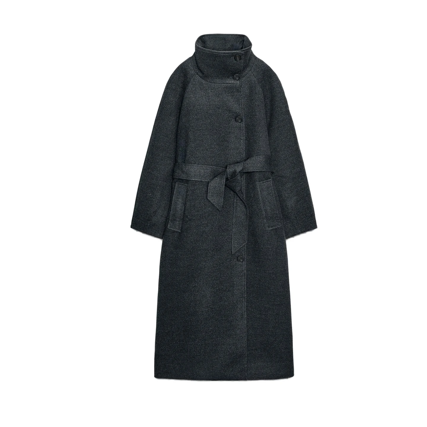 Autumn Winter New Women's Double-breasted Button Decorated Soft Long Sve Stand Collar with Belt Coat Outerwear 30369