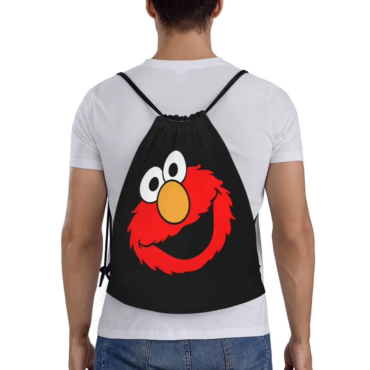 Custom Elmo Face Drawstring Backpack Sports Gym Bag for Women Men Sesame Street Shopping Sackpack