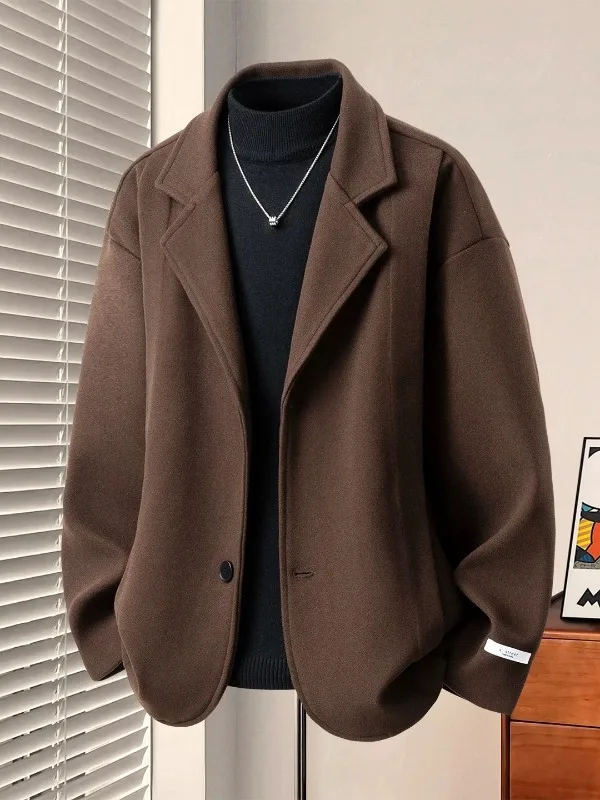 

Korean Sle Thiened Woolen Men's Jaet Winter New Faion Casual Suit Coat Warm Straight Hemline Polyester Inner Sve Long
