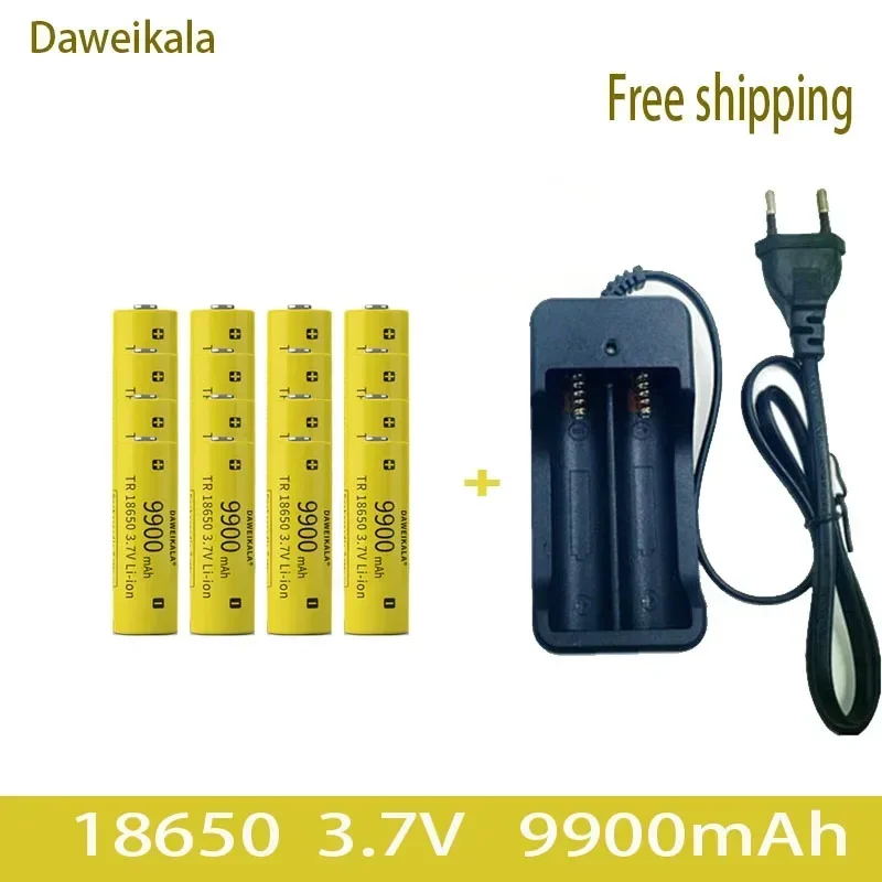 Daweikala 2023 nuevo 3,7 V 18650 9900mAh capacidad linterna de iones de litio batería recargable + cargador