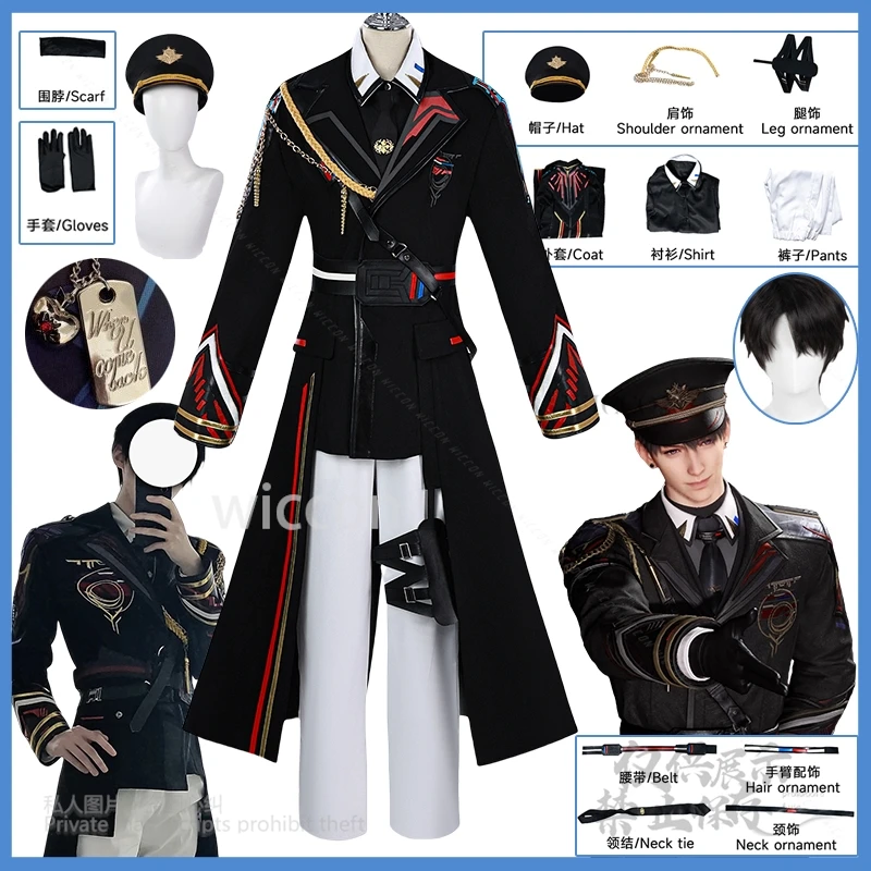 Anime Love And Deepspace Anime Caleb Costume Cappello Cappotto Collana uniforme Berretto Festa di Halloween per carnevale per adulti Vestito personalizzato