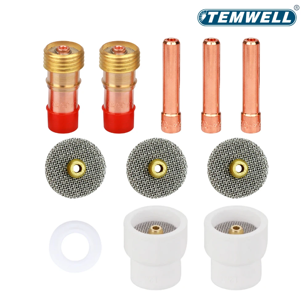 11pcs TIG Welding 10# 12# 14# 16# 24# White Ceramic Nozzle Alumina Cup Kit Torches WP17 18 26 Stubby Collets Body Gas Lens Sets