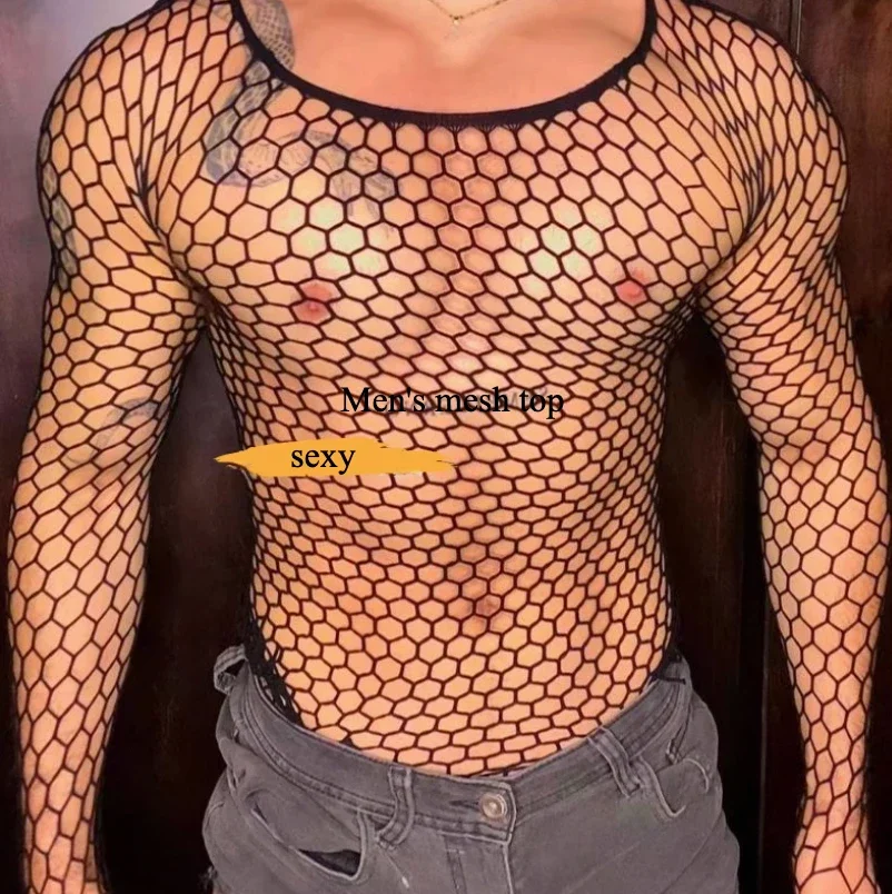 

Men's Mesh Top Sexy Underwear Male Club Wear 5-Color Young Boyfriend Bodysuit Guy Breathable Costumes Comfortable Lingerie