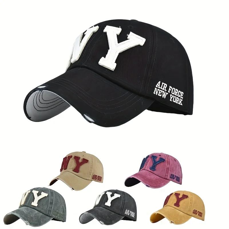 قطعة واحدة من قبعة بيسبول نيويورك بأحرف ملونة مع تطريز كرتوني، حجم قابل للتعديل، قبعة منقار البط للرياضات الخارجية واللياقة البدنية #1