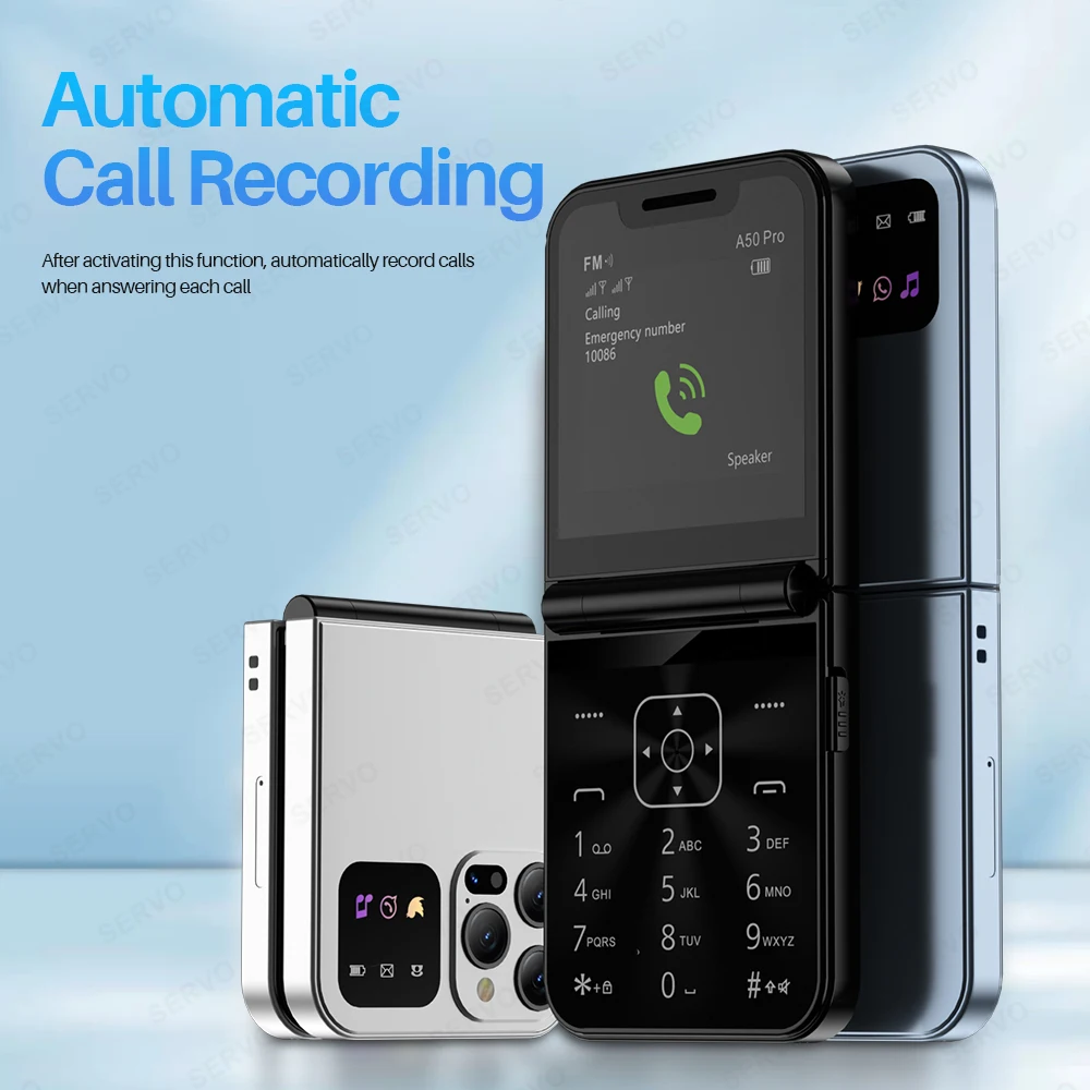 SERVO A50 PRO الهواتف المحمولة القائمة السوداء الصوتية السحرية المزدوجة سيم سجل المكالمات سرعة الاتصال الهاتفي الهواتف المحمولة القابلة للطي 2.4 "عرض Type-C