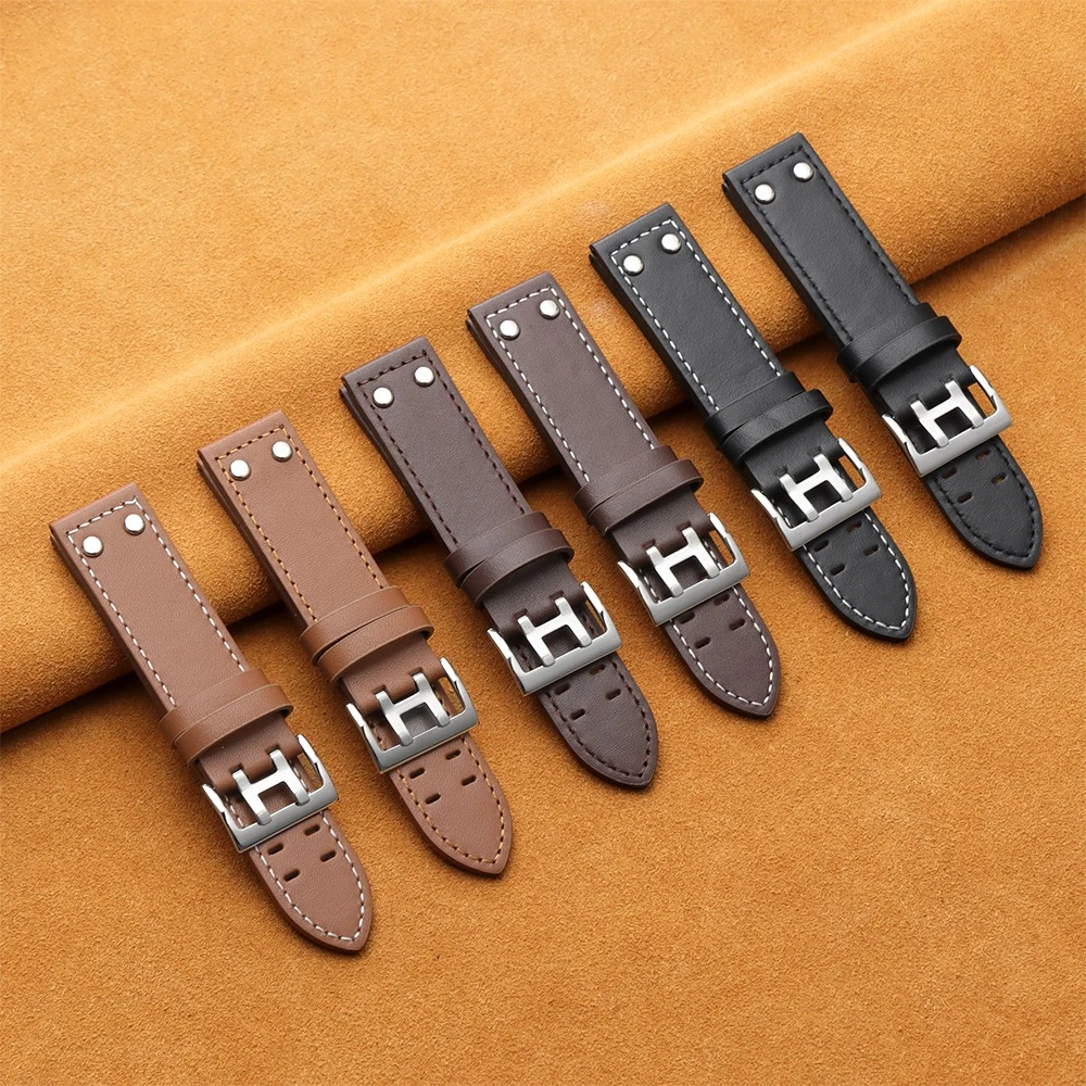 Bracelet 20mm 22mm Vintage Genuine Leather Watch Strap Black Brown Watch Band Universal for Hamilton for Khaki Aviation Field