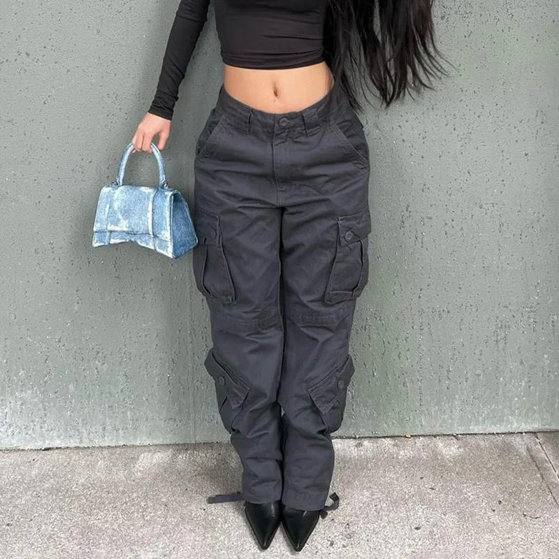 2024 여성 패션 낮은 허리 바지 가을 대형 빈티지 streetwear 카고 헐렁한 스트레이트 청바지 바지 여성
