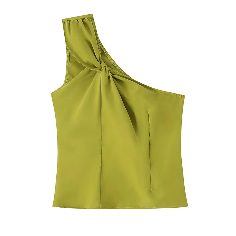 YENKYE Women's One Shoulder Crop Top With Twisted Knot Detail Fashion Summer Tops