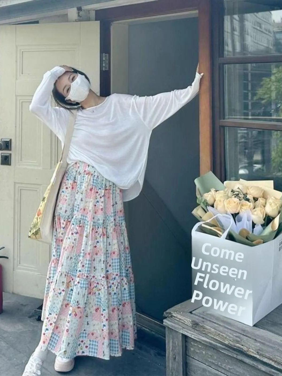 

Юбка трапециевидной формы с высокой талией, женская летняя новинка, свободная юбка-зонтик с цветочным принтом, модная китайская длинная юбка