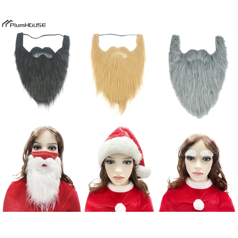 Christmas Claus Hat Santa Beard Mask Adults Children Plush Thickened Whisker Cosplay Costume Christmas New Year Party Supplies