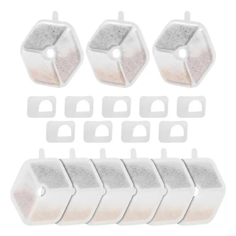 L43A 9 Packs Replacement Filter and 9 Packs Sponges for Wireless Cats Fountain Steel Metal Dog Water Fountain Foam Filter