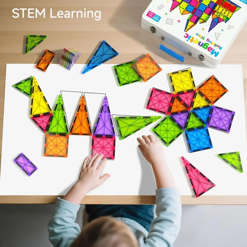 Juego de bloques de construcción magnéticos de lujo de 100 piezas, juguetes STEM ideales para niños de 3 a 8 años, regalos inspirados en Montessori para niños pequeños