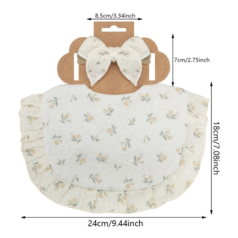 Baby Bib & Bow Headband Ruffle Drooling Bibs for Eating Baby Teething Bib Towel Soft Burp Cloth High Absorbent Drool Bib