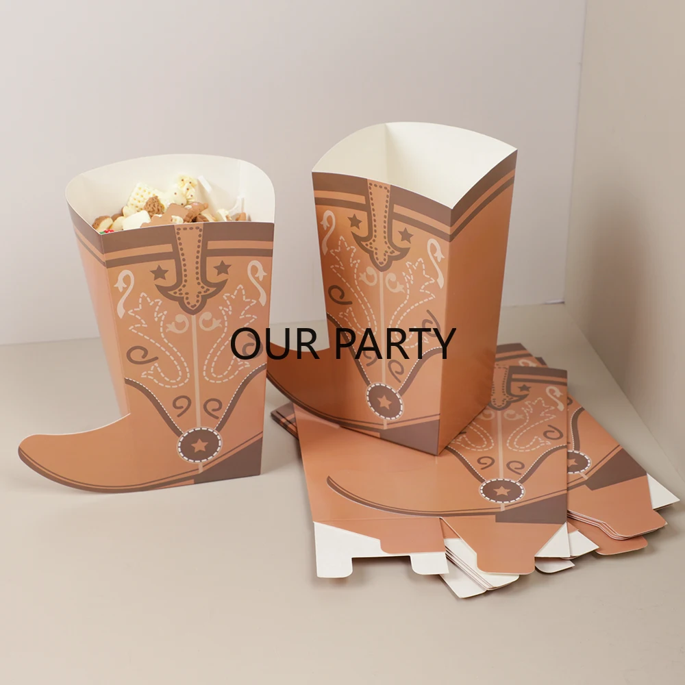 Caja de palomitas de maíz con tema de vaquera occidental, bota de vaquero, dulces, aperitivos, galletas, cajas de embalaje para decoración de despedida de soltera de cumpleaños, 10 Uds.