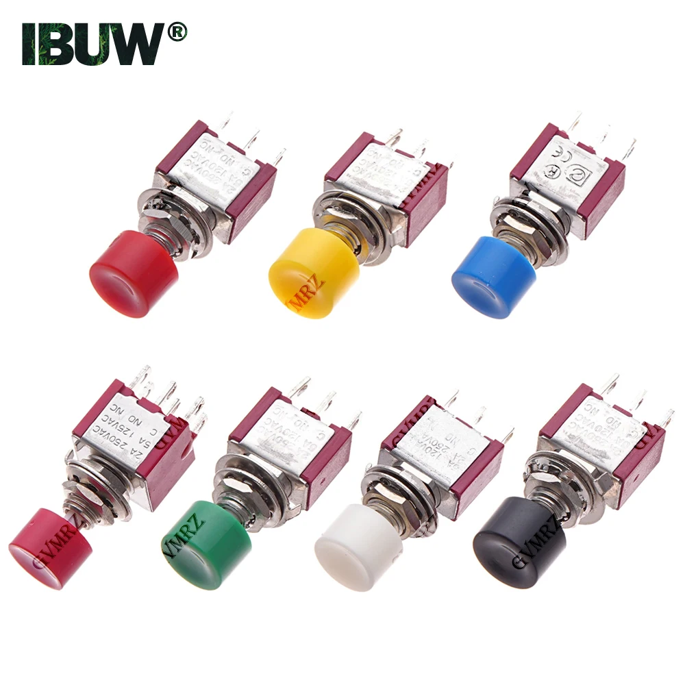 5PCS 2A 250VAC/5A Button Switch 3Pin 6Pin C-NO-NC 6MM Mini Momentary Automatic return Push Button Switch ON-(ON) 120VAC 3P/6P