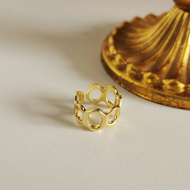 

European American Style Light Luxury Simple Atmosphere S925 Silver Jewelry Women's INS Trendy Retro Hollow Opening Ring