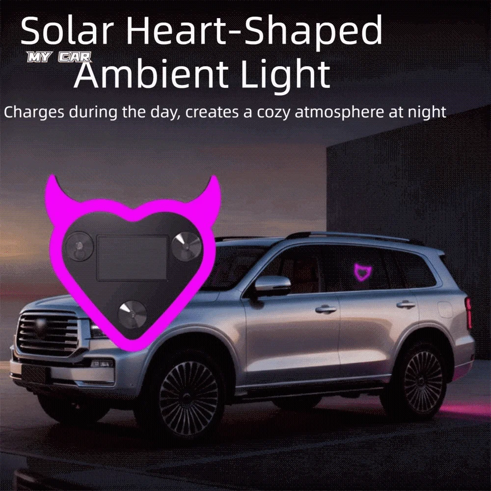 

Suction Cup Solar Car Light Wiring Free Design Heart Shape Design LED Ambient Light Light/Vibration Sensing Easy Installation