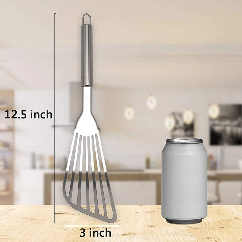 Fish Spatula, 2 Pack Stainless Steel Fish Turner 12.5 Inch Kitchen Cookie Spatula With Brushed Stainless Handle