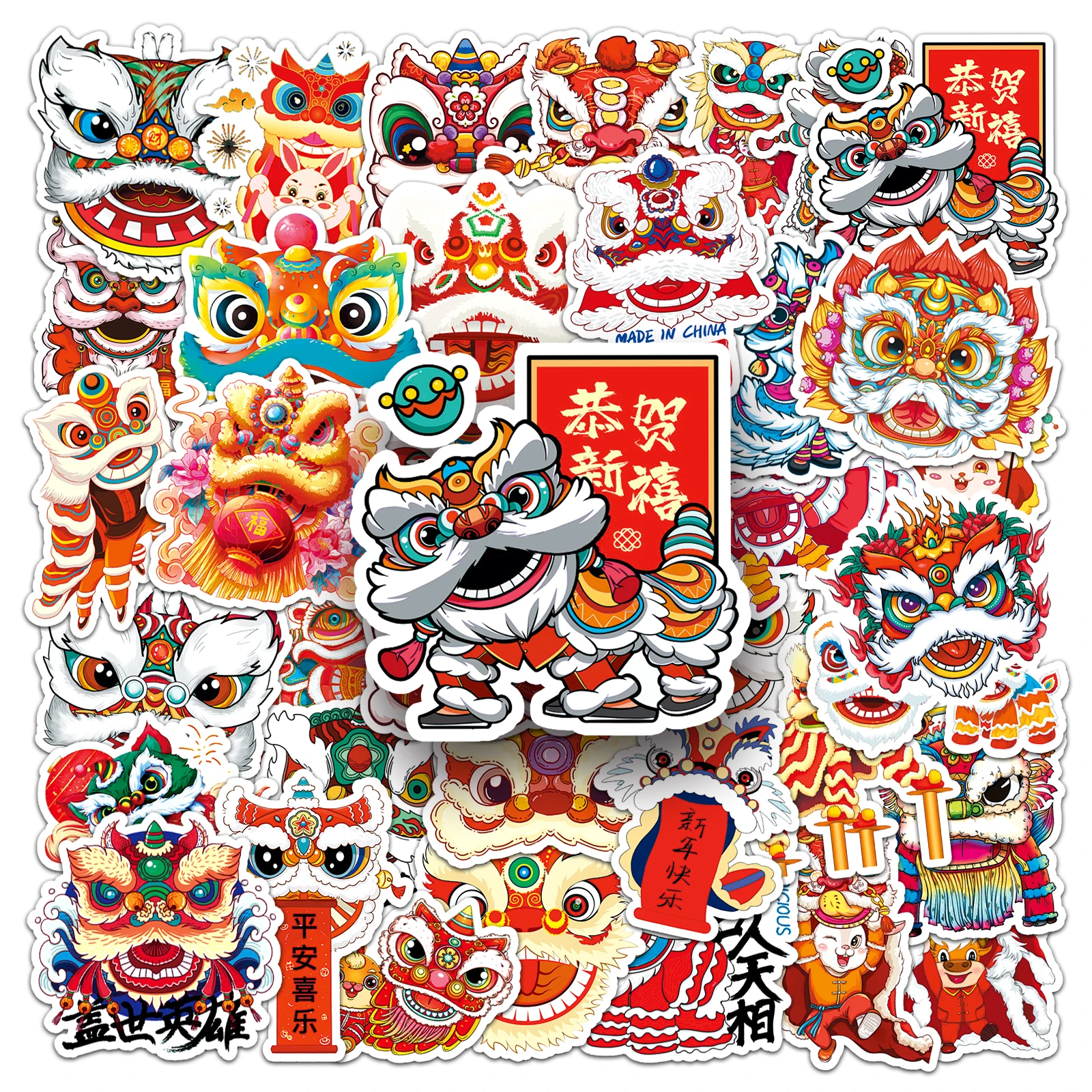 50pc Lion Dance Series Cartoon Cute Graffiti Stickers Suitcase Laptop Guitar Skateboard Personalized Decoration Stickers