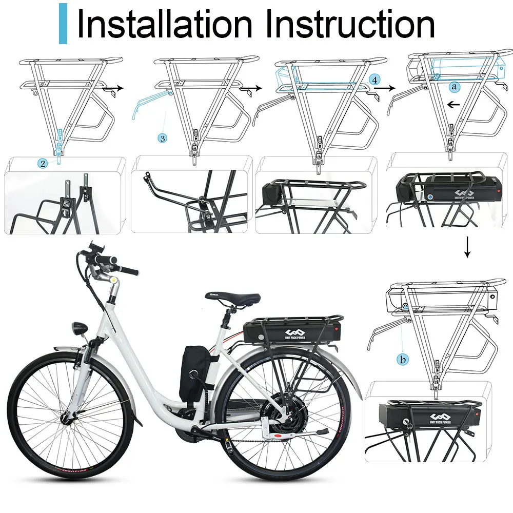 48V 27AH Gepäckträger 36V 19,2AH 15Ah 17,5Ah Lithium Leistungsstarker elektrischer Fahrrad-Akku für 1500W 1000W 750W 500W 350W – Detail 7