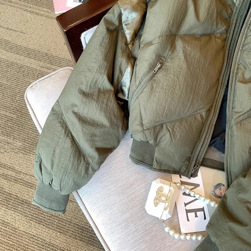 Retro ort Stand Collar Cotton Jaet Women's Faionable Versatile Warm Zipper Closure Cotton Outerwear for Autumn Winter