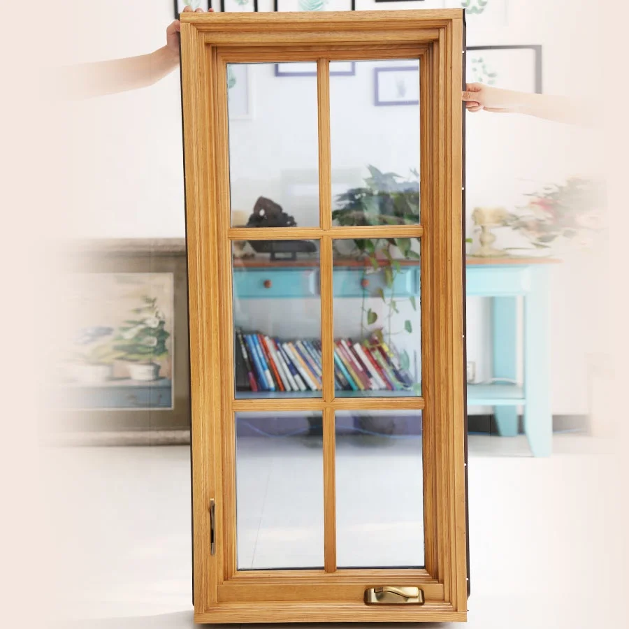 American California Oak Wooden Clad Aluminum Crank Open Window Casement Windows With New Design