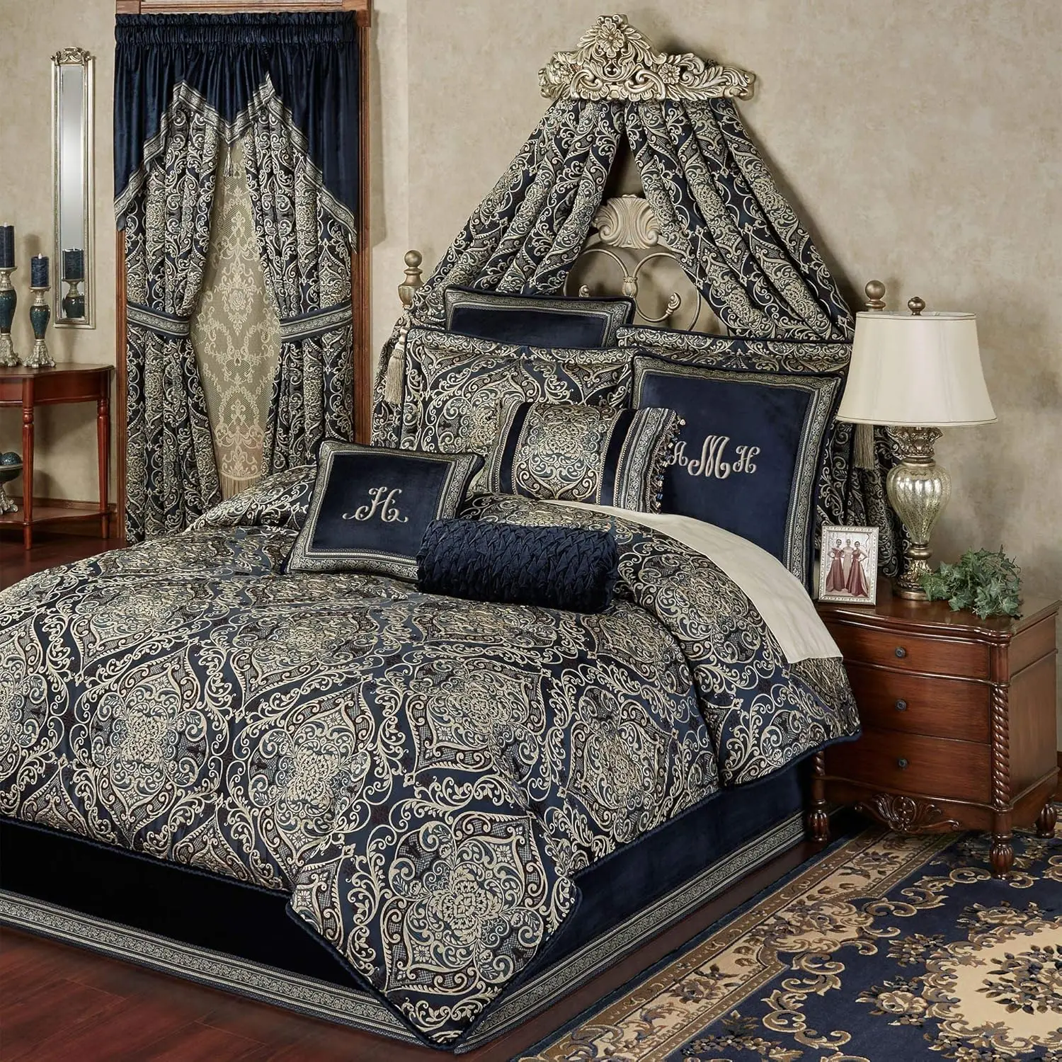 Touch Of Class Traditional Virtuoso - Jacquard Woven - Midnight Blue - Oversized Comforter Set - King - Polyester, Microfiber