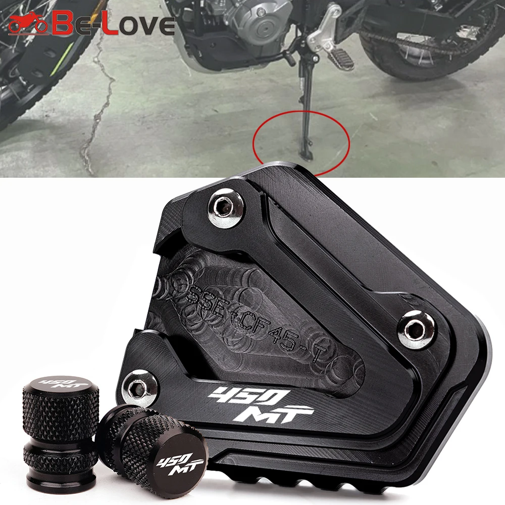 For CFMOTO 450MT 2024 450 MT MT450 2025 Accessories Motorcycle Aluminum Kickstand Foot Side Stand Enlarger Pad & Tire Vale Caps