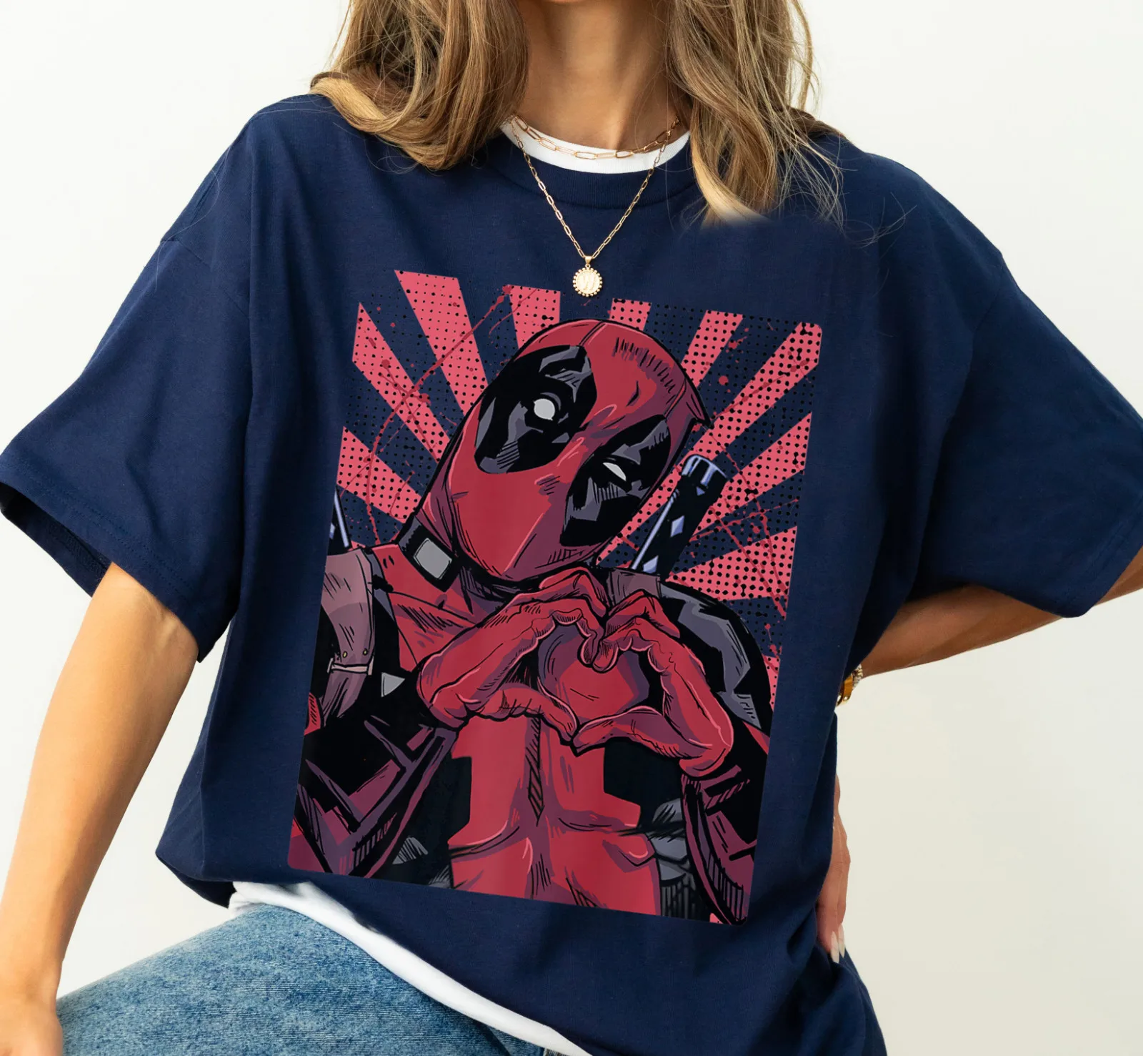 Marvel Deadpool Closed Hand Heart Unisex Short Sleeve T-shirt Summer Men Women Vintage Y2K Round Neck Cotton Print Streetwear