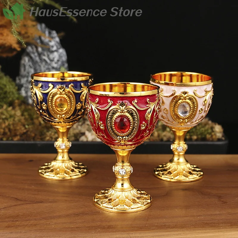 ※1pc Timeless Embossed Metal Chalice Goblet Vintage Wine Champagne Liqueur Cup Perfect For Bars Restaurants Home Decor