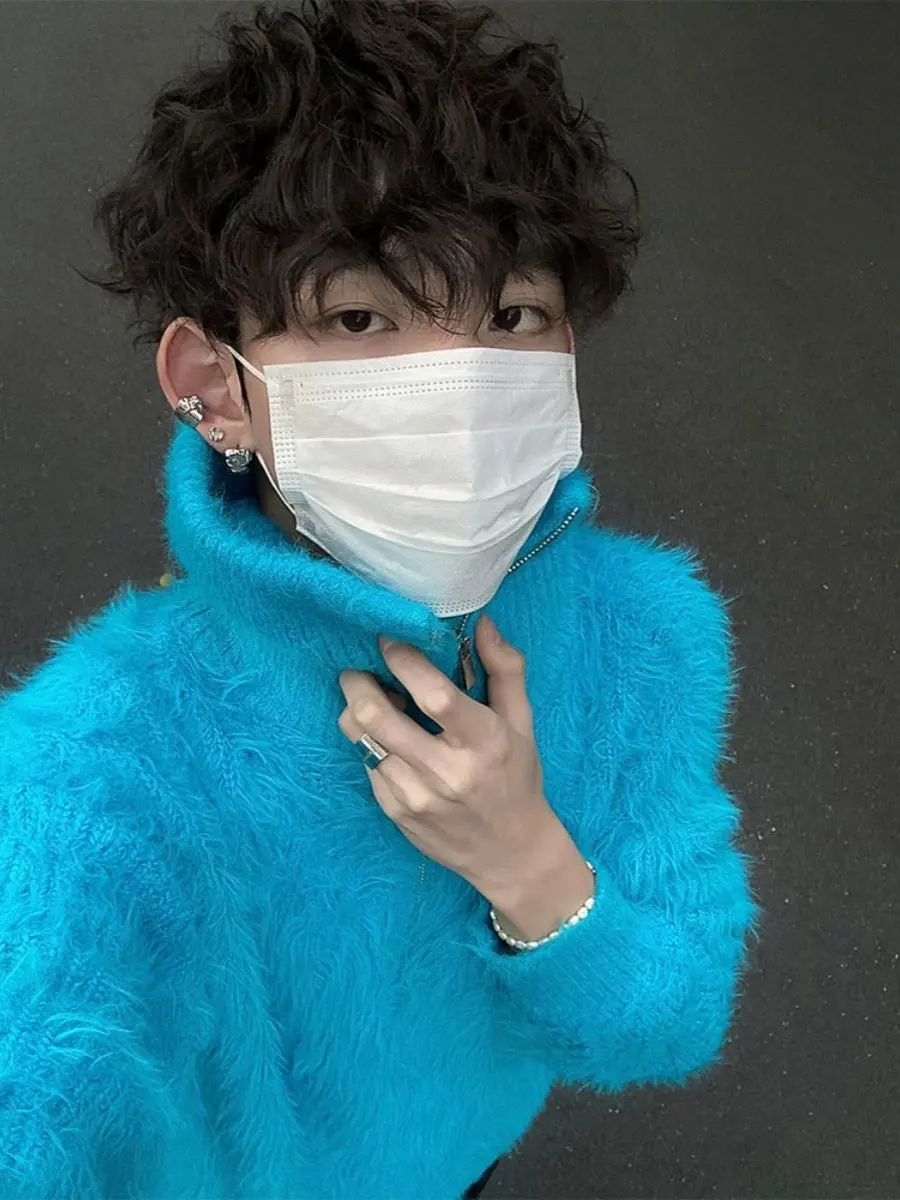 

Мужские зимние пуловеры с меховым воротником, свободного кроя, в стиле Y2K, для вечеринок и клубов, молодежные, для креативных мероприятий, с уникальными деталями и декором