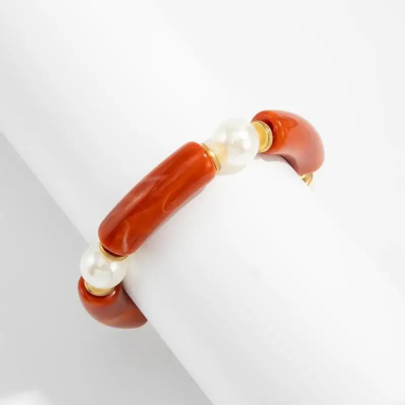  Artistic Marbled Resin Bead Elastic Bracelet Comfort Fit Women Fashion Jewelry