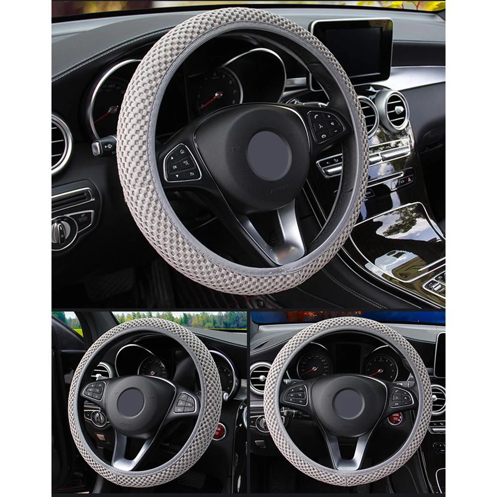 1pcs Car Steering Wheel Cover No Inner Ring Ice Thread Elastic Breathable Anti Slip Steering Wheel Cover For 15inch/38cm Wheel