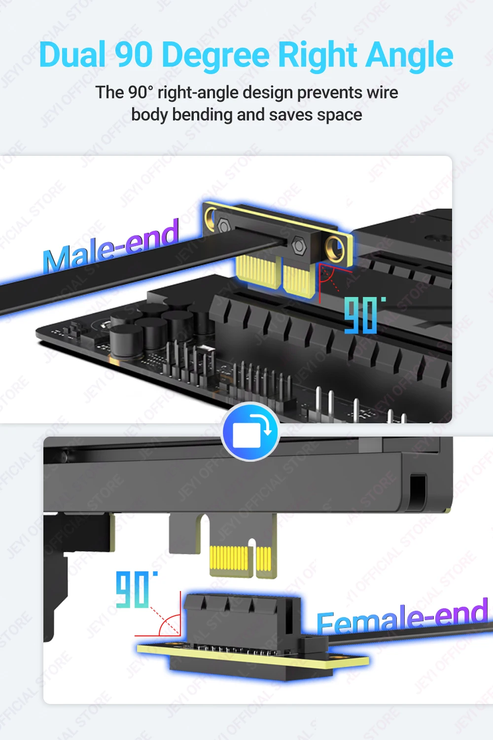 JEYI PCIe 3.0/4.0 X1 Riser-Kabel, 90 ° Rechtwinkliges PCI Express X1-Verlängerungskabel für PCIe-WLAN-Karte, M.2-Adapter, USB-PCIe-Karte – Detail 3