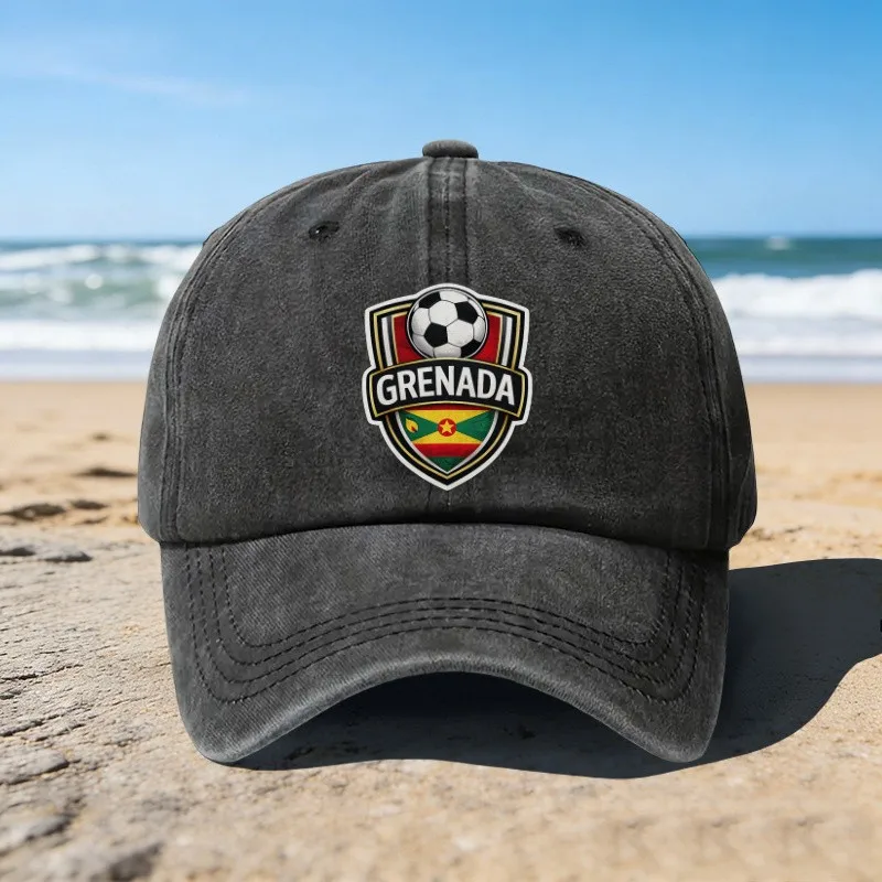 Grenada Football Print Baseball Cap Unisex Adjustable Cotton Washed Cap for Outdoor Sports