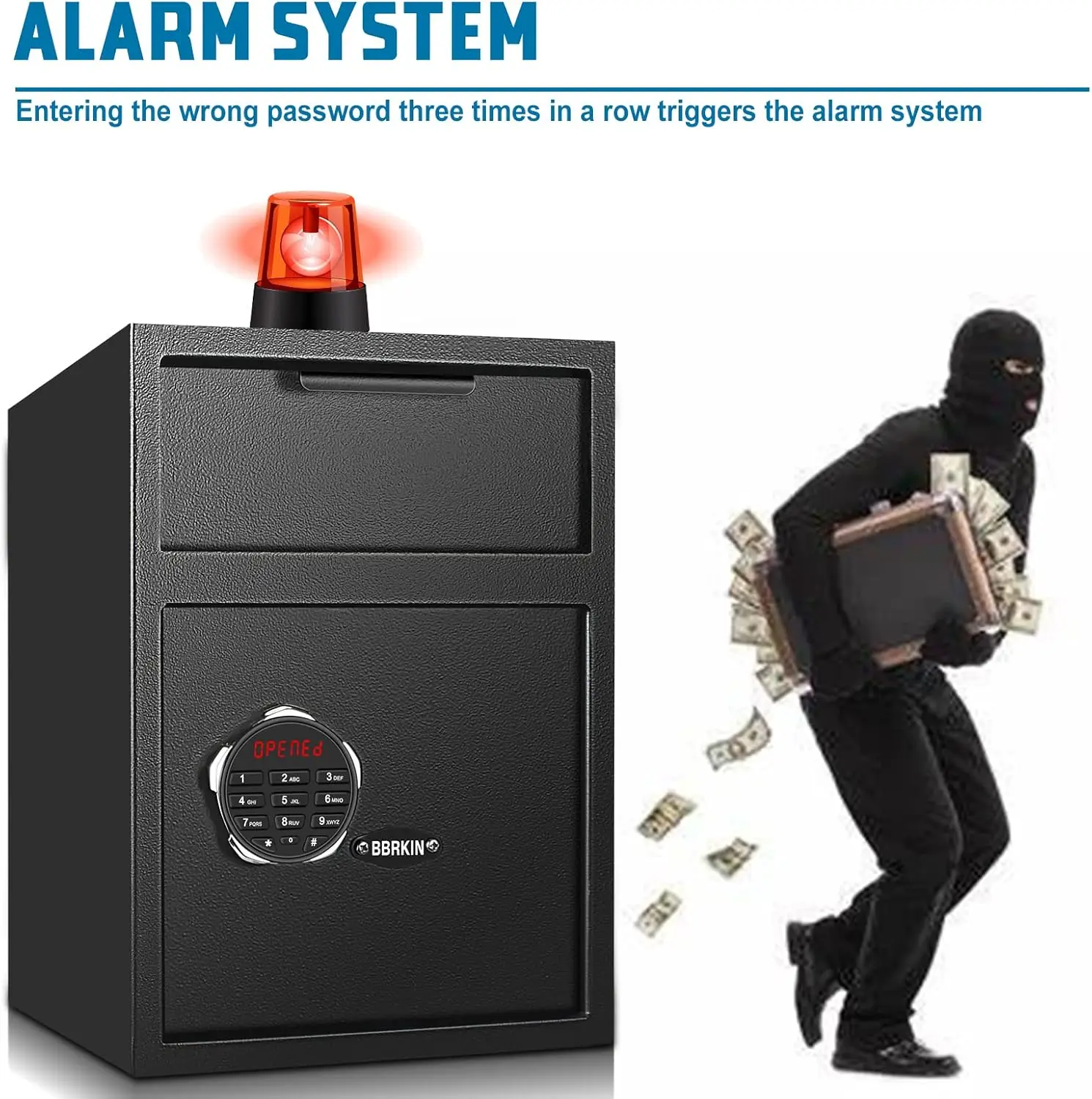 Depository Drop Safe, Deposit Cash Lock with Electronic Keypad Combination & Key Backup, with Metal Hardwheel, Digital Screen &