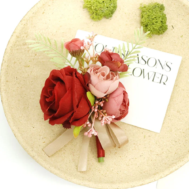 Boutonniere y ramillete de muñeca, suministros de boda, flor de boda, arte de simulación, celebración de negocios, invitados de apertura