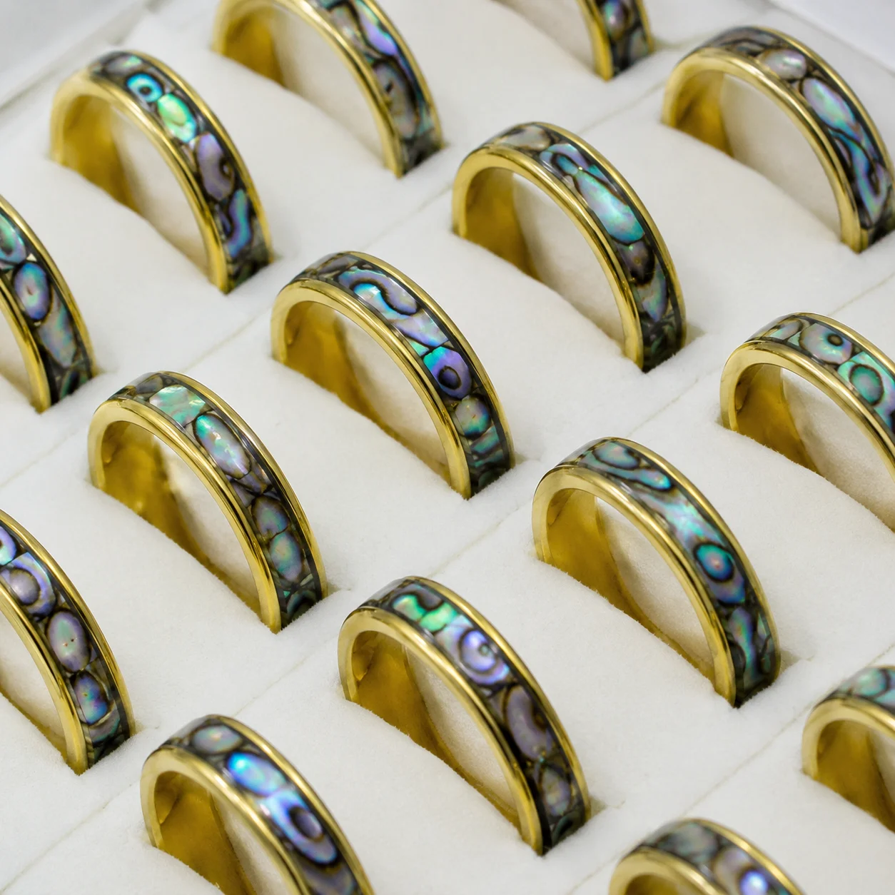 20 Stück Modische Natürliche Muschelringe aus Edelstahl, Nie Verblassend, für Damen und Herren, Schmuck in Großmengen LR4029 – Detail 9
