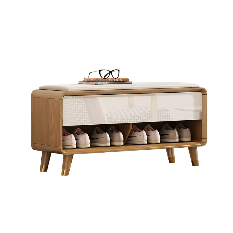 

XL Light Luxury Shoe Changing Stool Sitting Door Footstool Solid Wood Limb Atony Bag Cushion