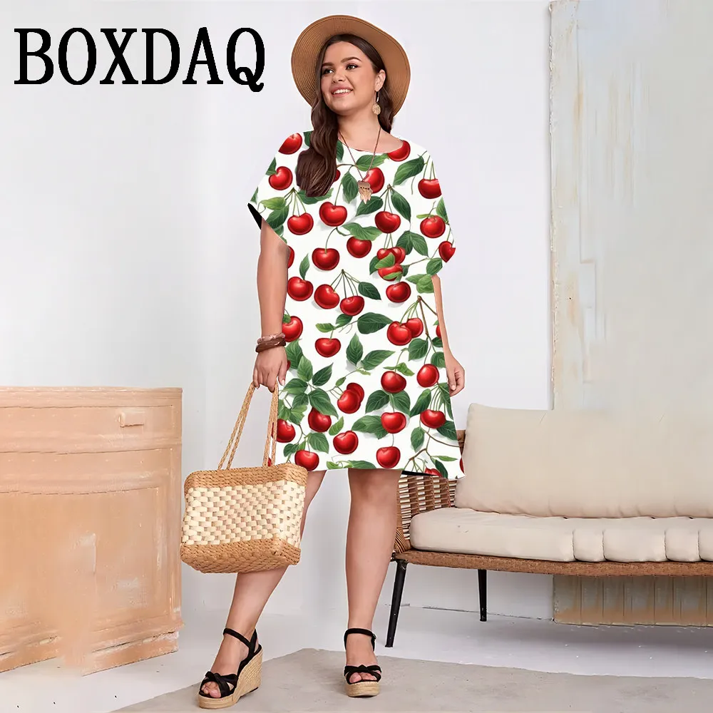 

9XL Large Size Summer Fruit Printed Women Dress Fashion New Short Sleeve Loose Casual A-Line Dress Plus Size Beach Party Dresses