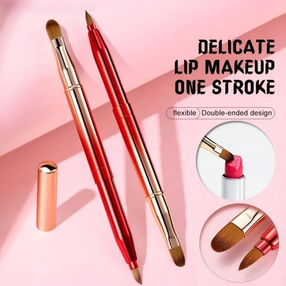 Double End Retractable Lip Brush Portable Cap Lip Liner Makeup Brush Soft Fiber Precise Lip Eye Detail Cosmetic Tool