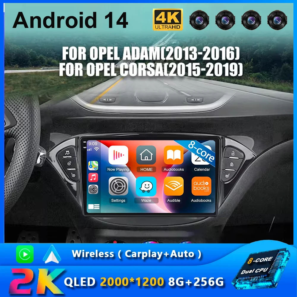 

Для Opel Corsa E 2015-2019 Opel Adam 2013-2016 2 Din Android 14 Автомобильный радиоприемник Мультимедийный видеоплеер 4G Carplay Головное устройство